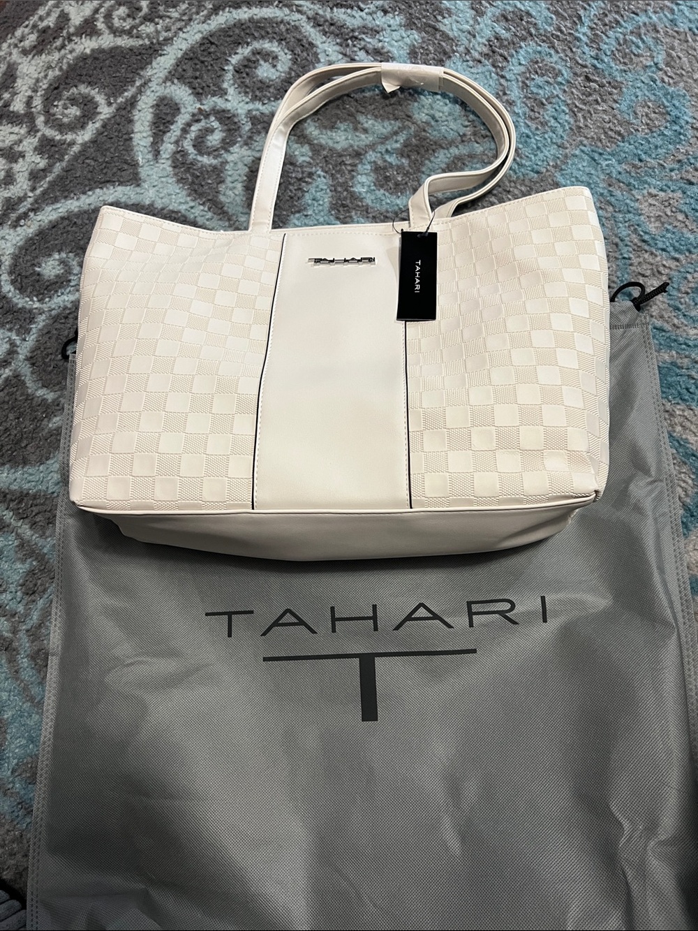 Tahari Ivory Checker-Panel Tote